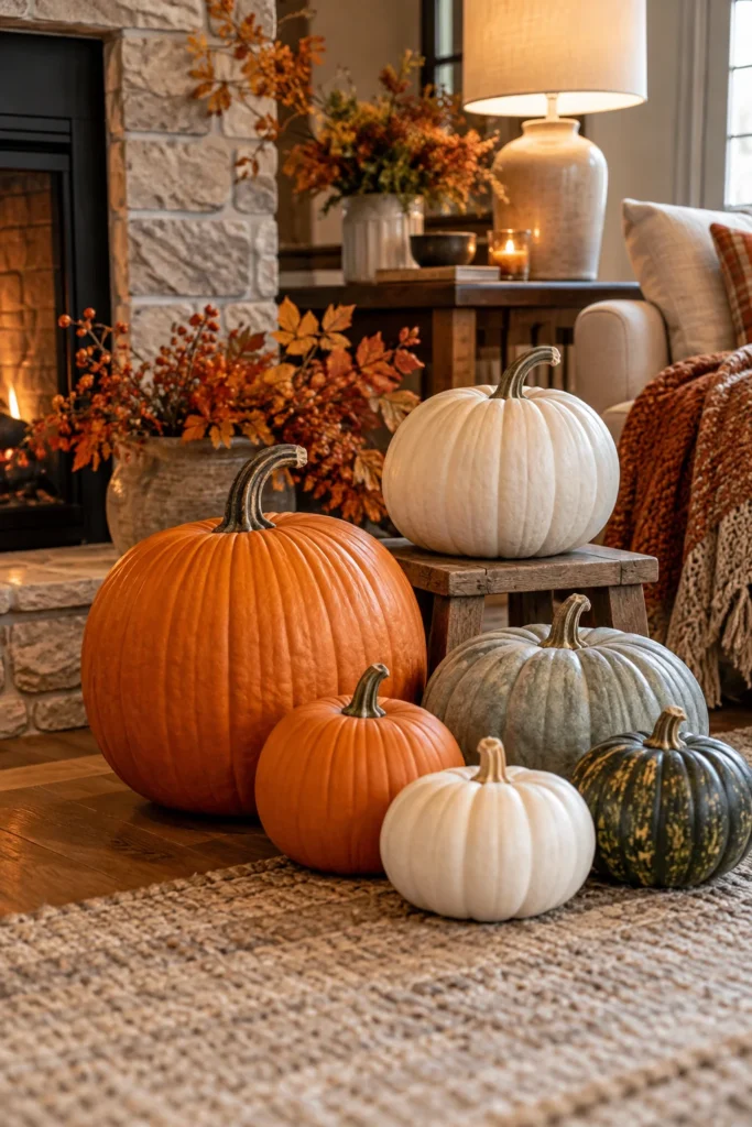 17. Display Pumpkins in Many Sizes and Colors