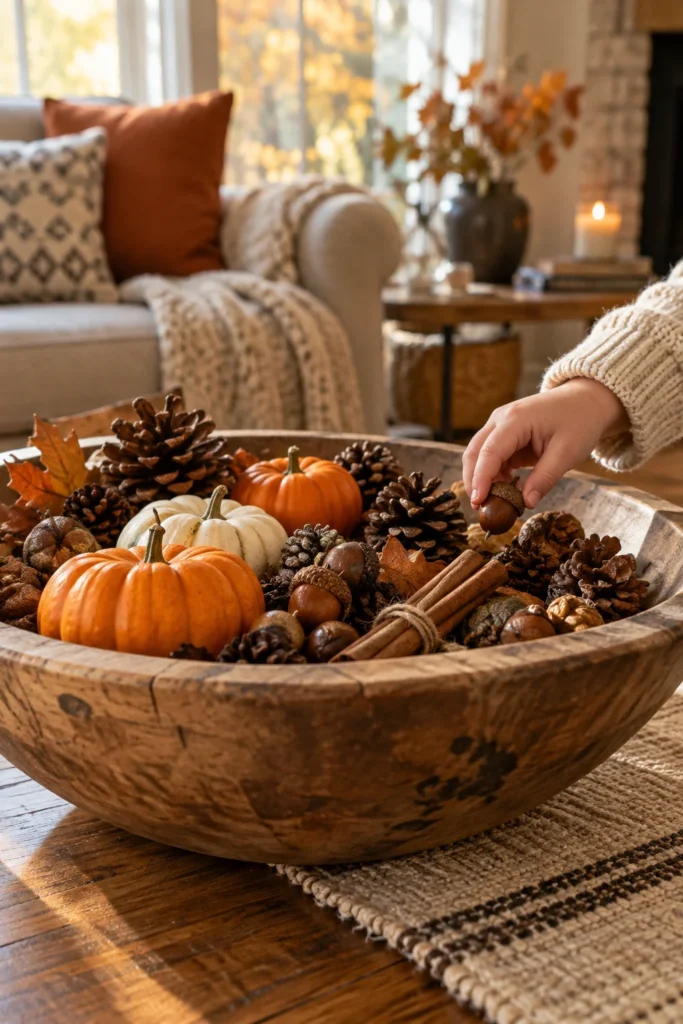 16. Fill a Wooden Bowl with Seasonal Treasures