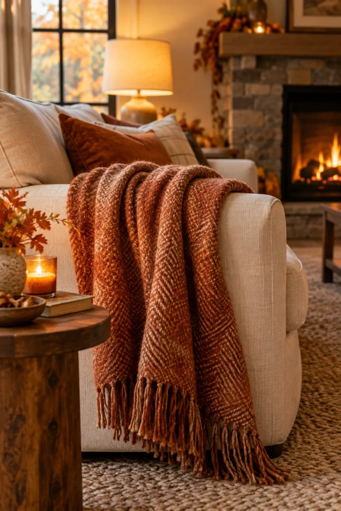 11. Throw a Warm Blanket Over the Sofa Arm
