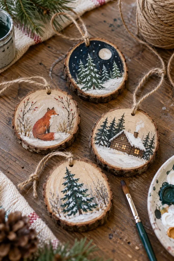 18. Painted Pine Slice Ornaments