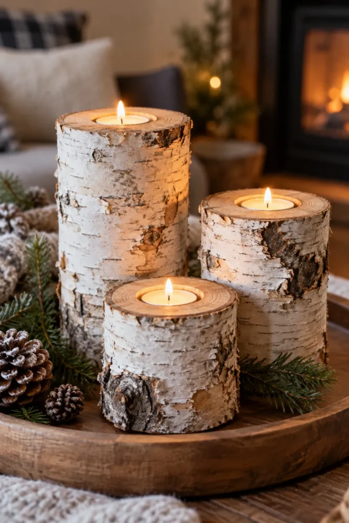 16. Birch Log Candle Holders