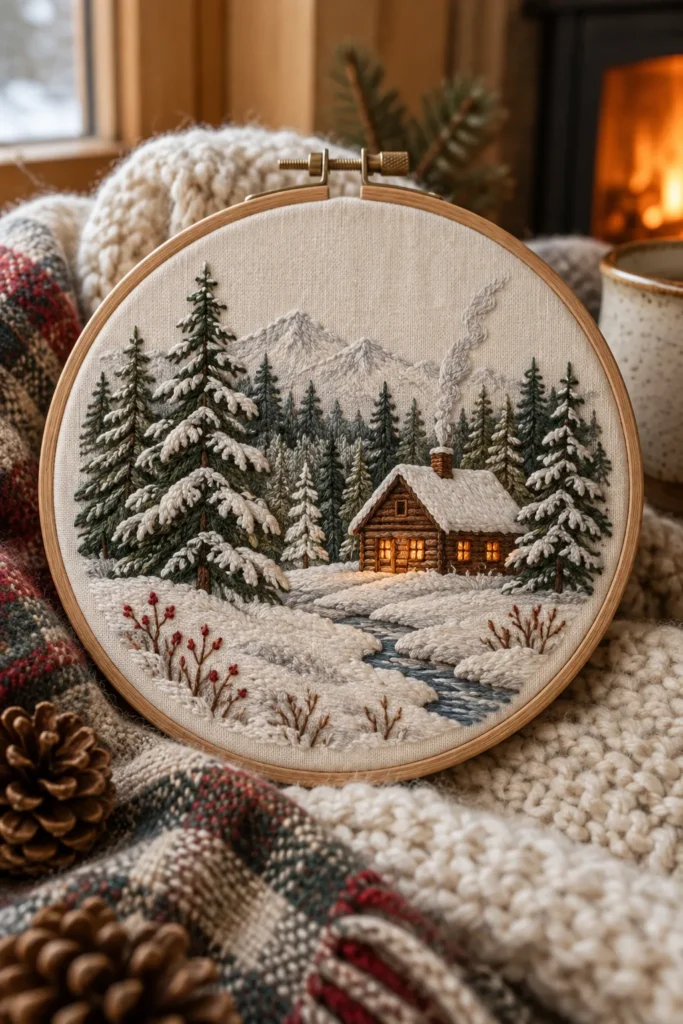 6. Embroidered Winter Scene Hoop