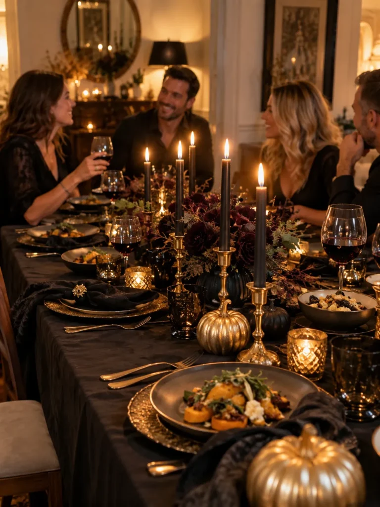 7. Black Tablecloth With Gold Accents